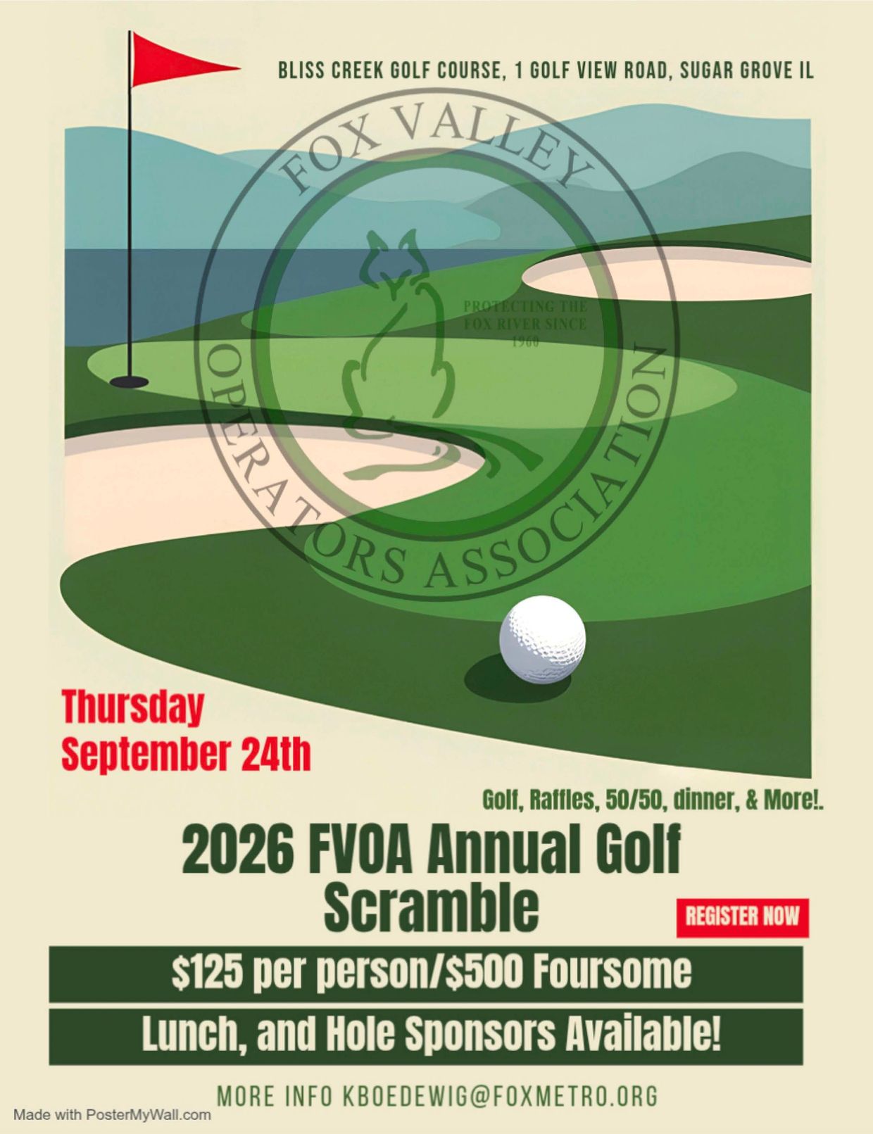 2026 FVOA Annual Golf Scramble at Bliss Creek Golf Course, Sugar Grove, IL on September 24th.