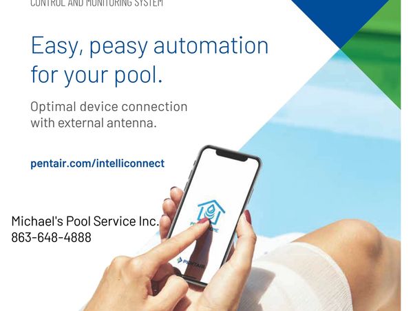 Person controlling pool automation via smartphone app.