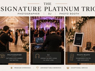 Elegant event services including photographer, DJ, and photo booth for memorable celebrations.