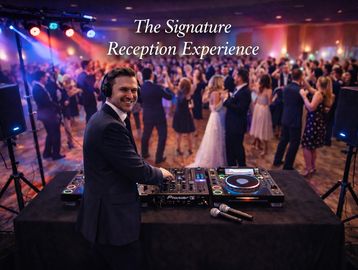 DJ entertaining guests at a lively wedding reception party.
