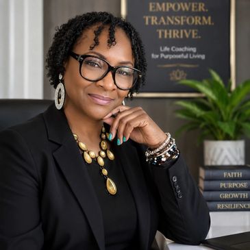 Professional woman smiling confidently in an office.