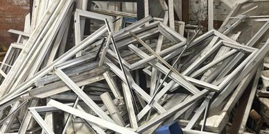 uPVC window waste ready for the recycling process. 