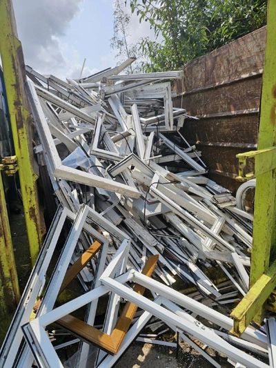 uPVC window frame recycling collection at trade site in Preston Lancashire