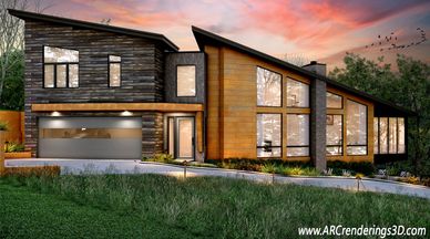 Architectural Custom Designed Home. 3D Photorealistic Exterior Rendering by www.ARCrenderings3D.com