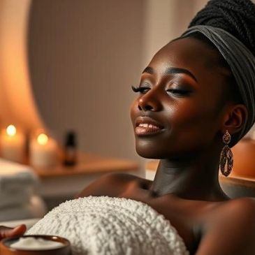 Relaxed woman enjoying a spa moment with eyes closed.
