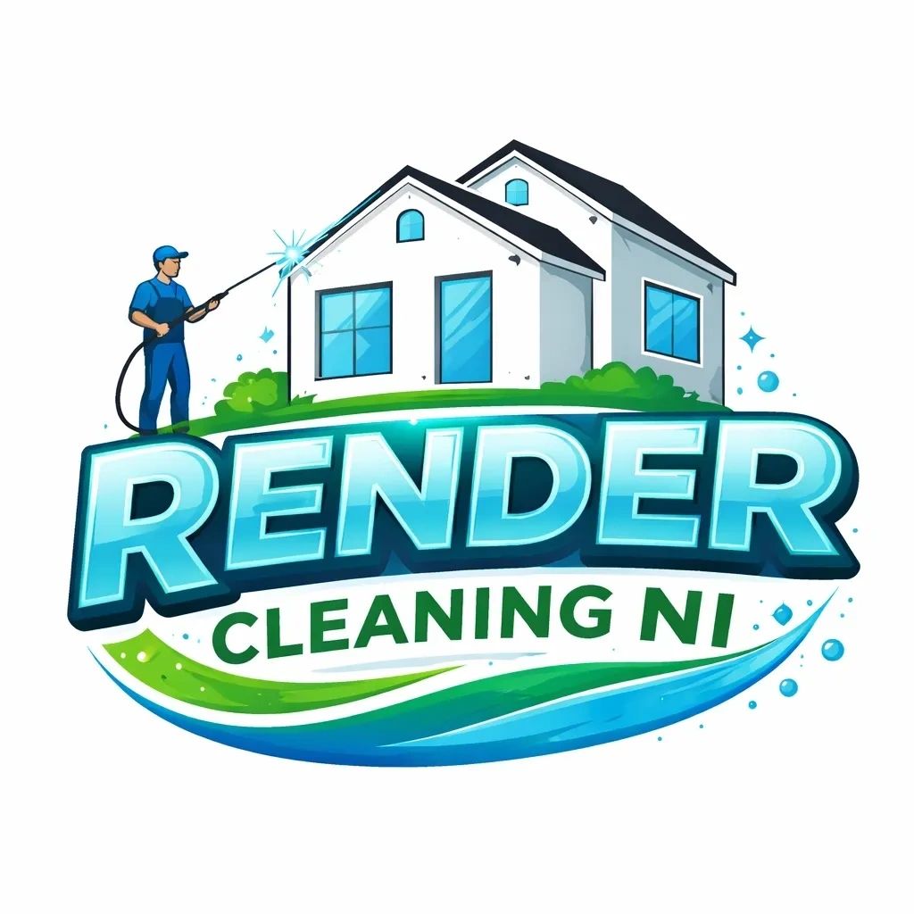 image of a man soft washing a house with the description Render Cleaning NI