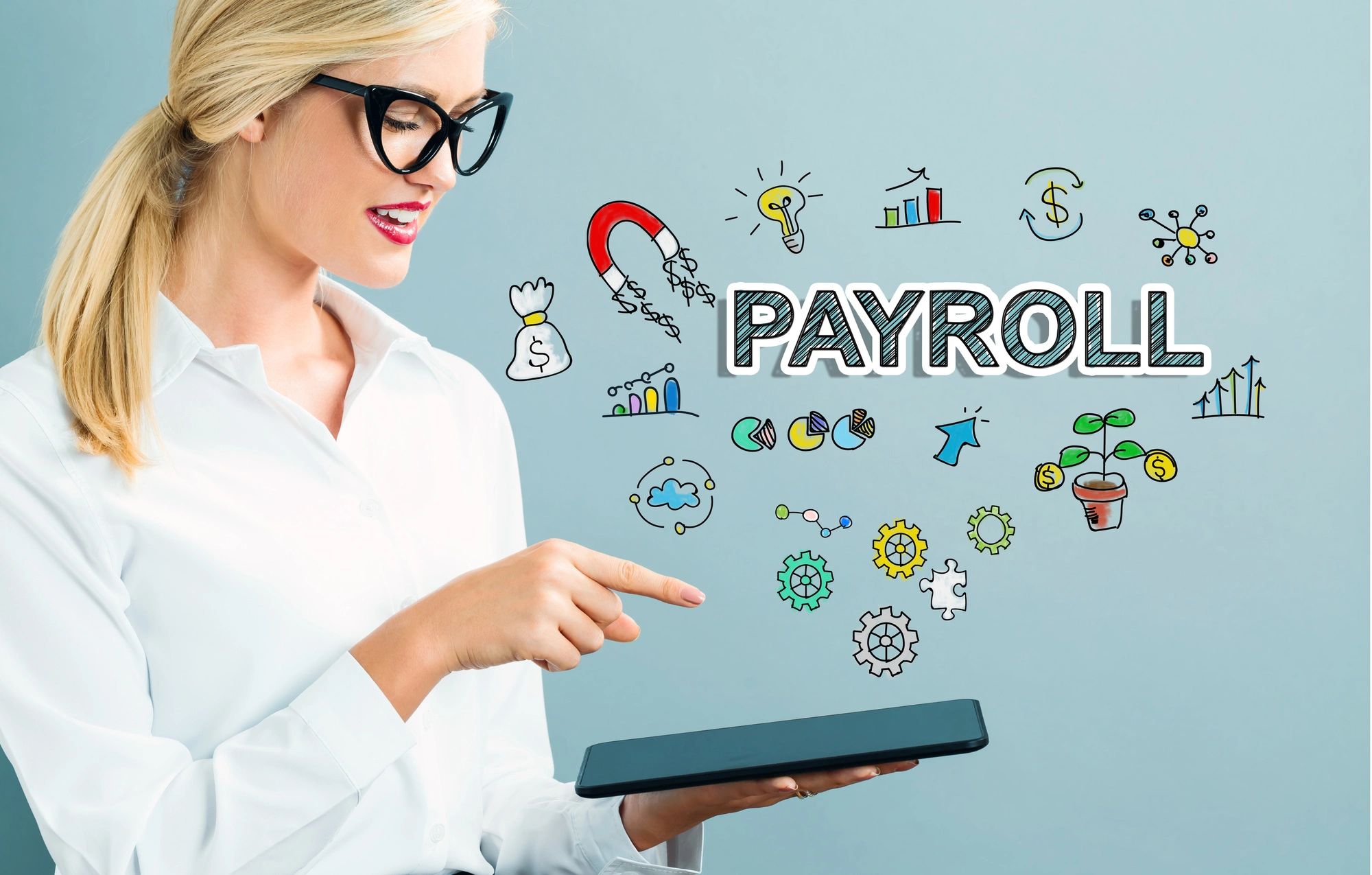 Lady calculating payroll services for employee's payroll when outsourced to small businesses.