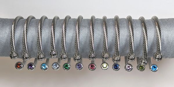 Rope style bangle birthstone bracelet with 2 matching gemstones