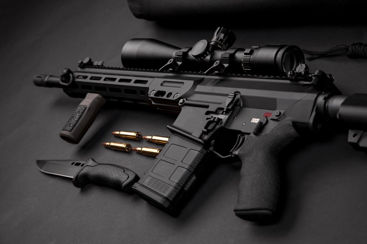 Weapons, Rifles, and knives.