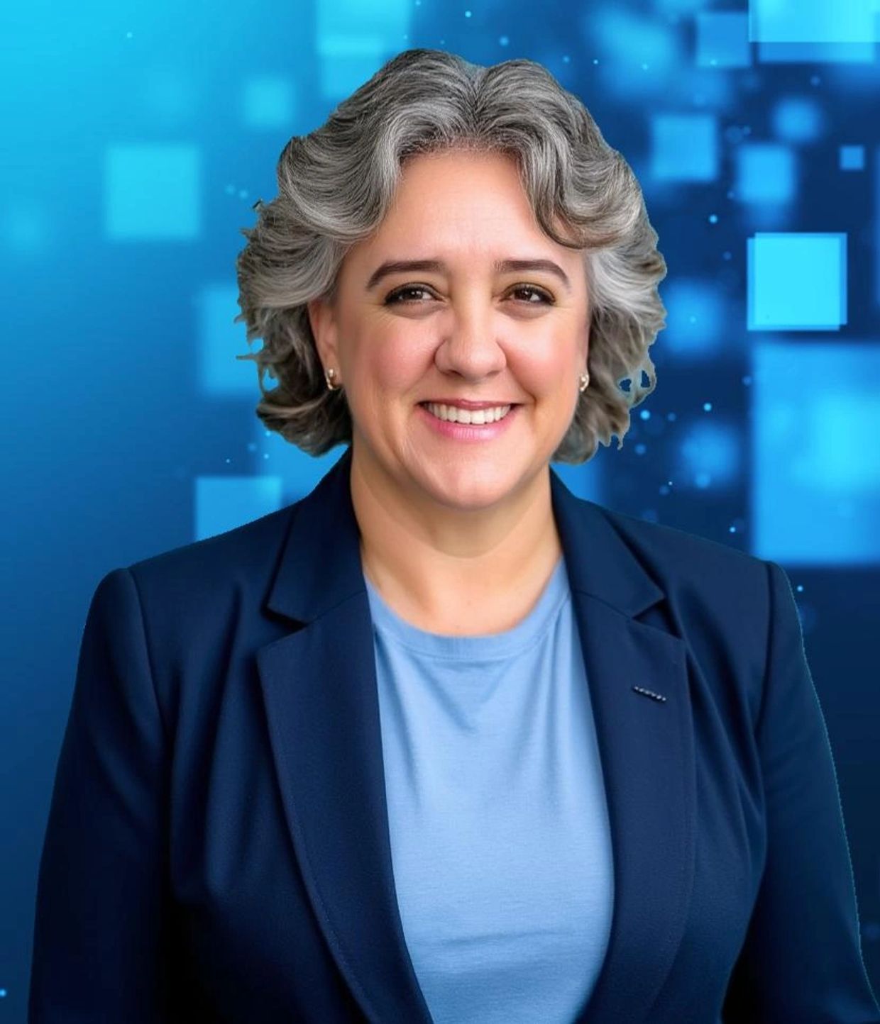 A woman giving poster picture