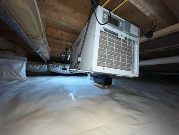 AprilAire Dehumidifier system to regulate moisture conditions under home.
