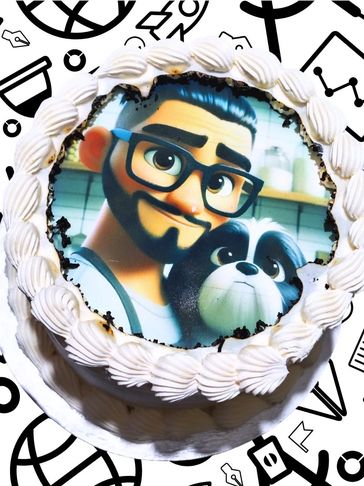burnaway cake personalizado, se revela la imagen de una persona con su mascota