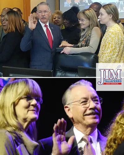 Jim Taliaferro with his wife Janet, being sworn in as Caddo Commissioner and City Councilman.