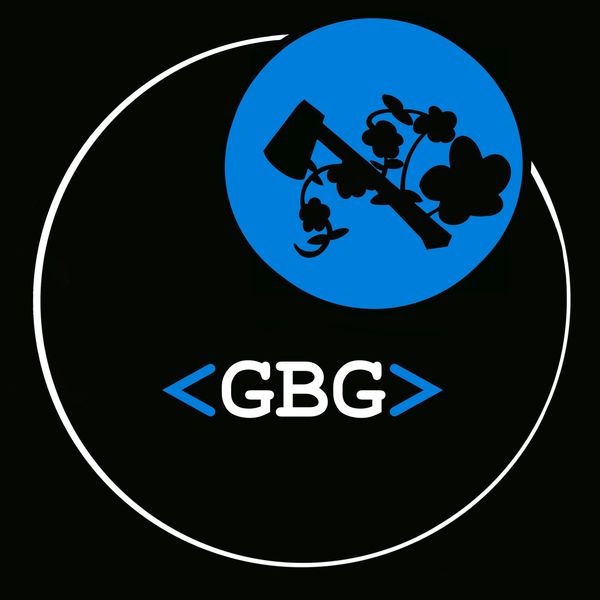 A black and white picture of the logo for gbg.