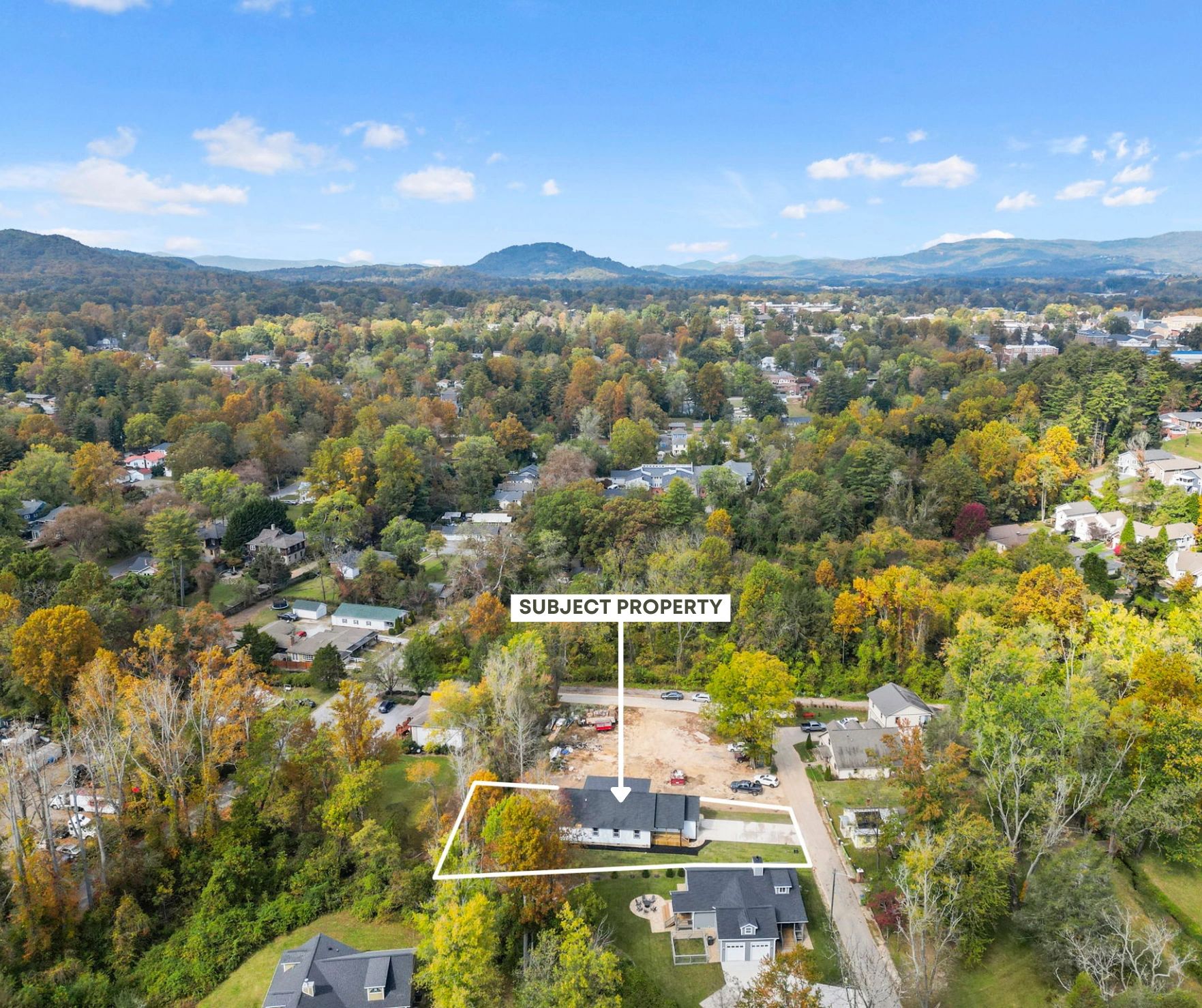 Hendersonville New Construction Drone Photo with Property Outline and Mountain Views