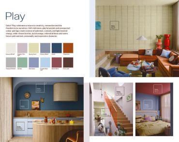 Interior design ideas featuring warm and playful colors.