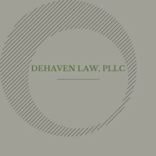 Logo for DeHaven Law, PLLC with a circular striped design and green text.