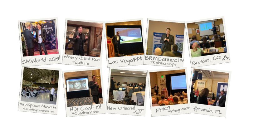 Polaroid images of Bob Roark Speaking at multiple events