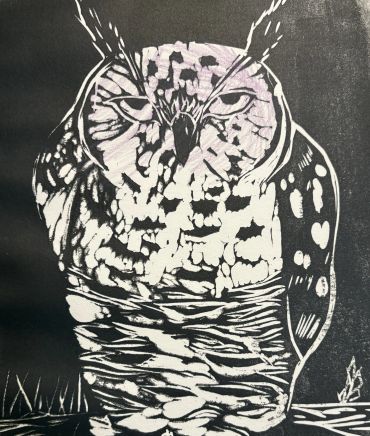 Black and white artistic owl drawing.