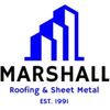 Logo of Marshall Roofing &amp; Sheet Metal with blue building shapes.