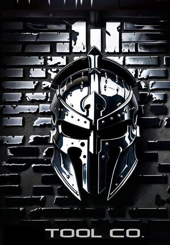 A shiny medieval helmet with 'HEPHAESTUS' and 'TOOL CO.' text.