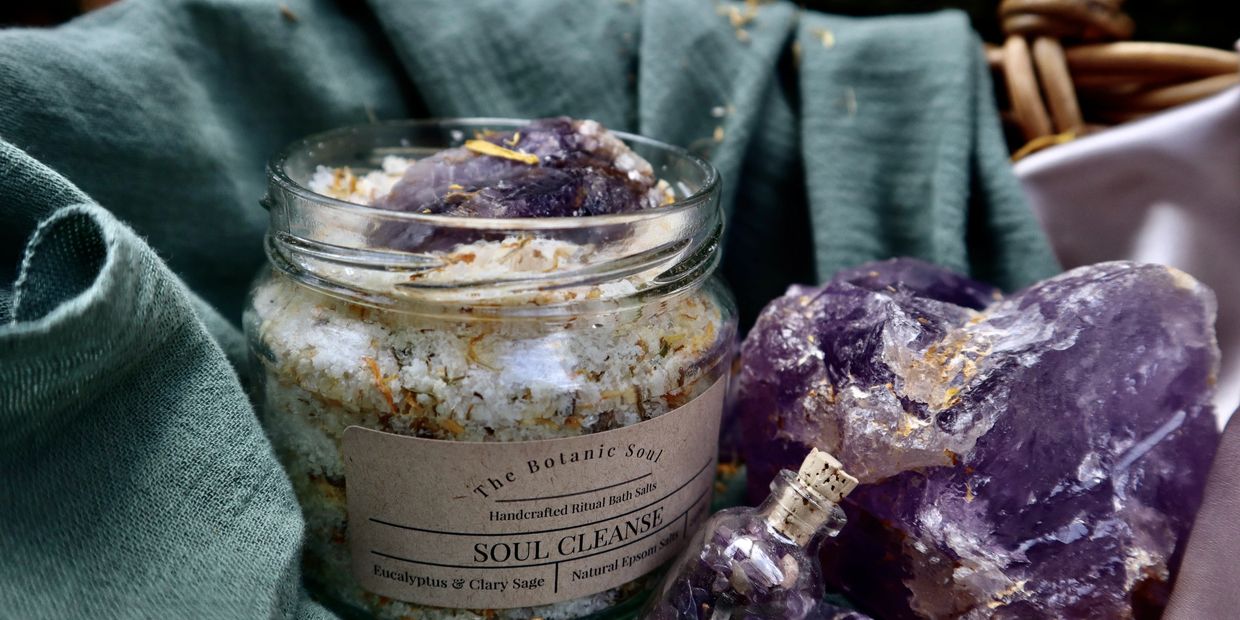 The Botanic Soul, Bath Salts for Full Moon. Amethyst Bath Salts, Intention Salts