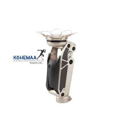 Advanced prosthetic leg with logo of Koshemaa Prosthetics and Orthotics Pvt Ltd.