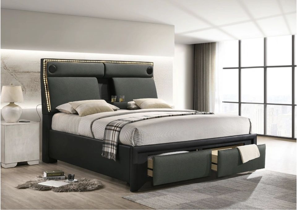 Headboard with speakers and cup holders deals