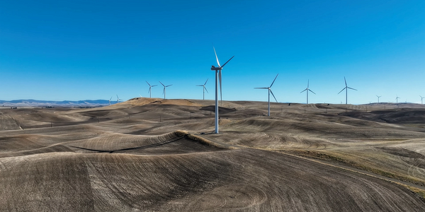 Giant windmills filmed from a drone in Palouse, WA