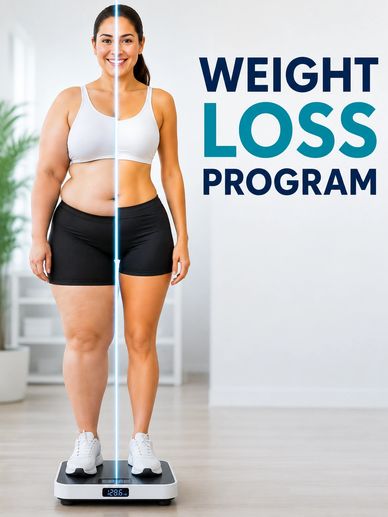 Before and after weight loss transformation on scale.