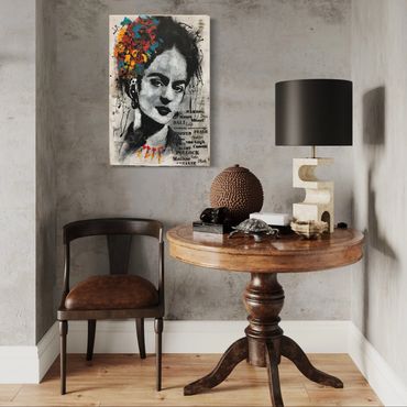Frida - portrait technique mixte sur bois 24 x 36, vendu - Art MarieCo, artiste peintre Laurentides