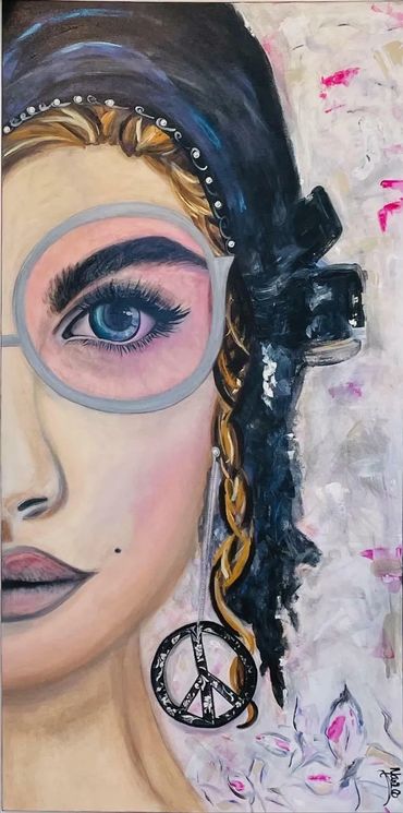 Justine - portrait acrylique 24 x 48 - Art MarieCo, artiste peintre Laurentides