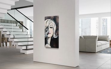 Kitty - portrait acrylique 24 x 48, tableau vendu - Art MarieCo, artiste peintre Laurentides