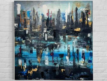 LA MATRICE - toile abstraite urbaine, technique mixte 40 x 40 - Art MarieCo, artiste peintre Laurent