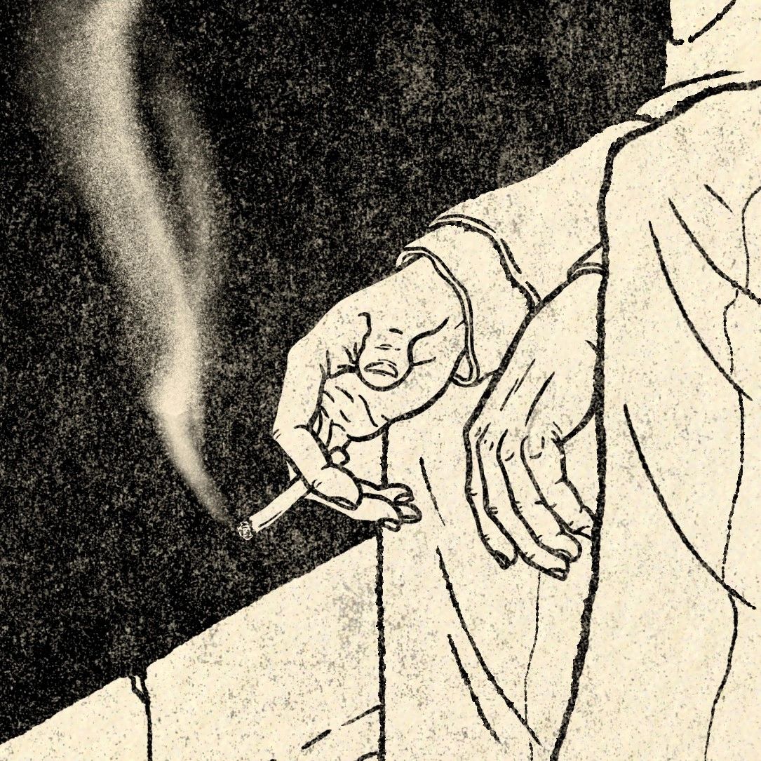 Illustrazione in stile incisorio color seppia dettaglio delle mani di un ragazzo
