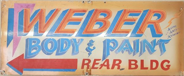 Old Shop Sign that mentions Body and Paint work.