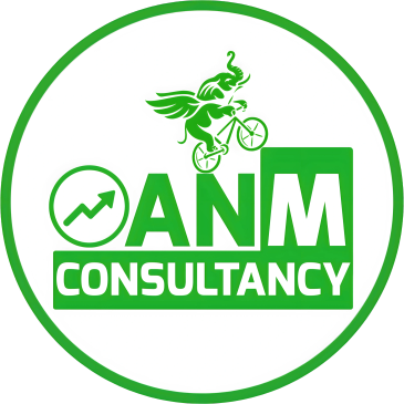 ANM Consultancy logo with a winged cyclist and upward arrow.