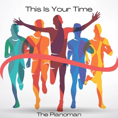 Colorful runners crossing the finish line with the text 'This Is Your Time'.