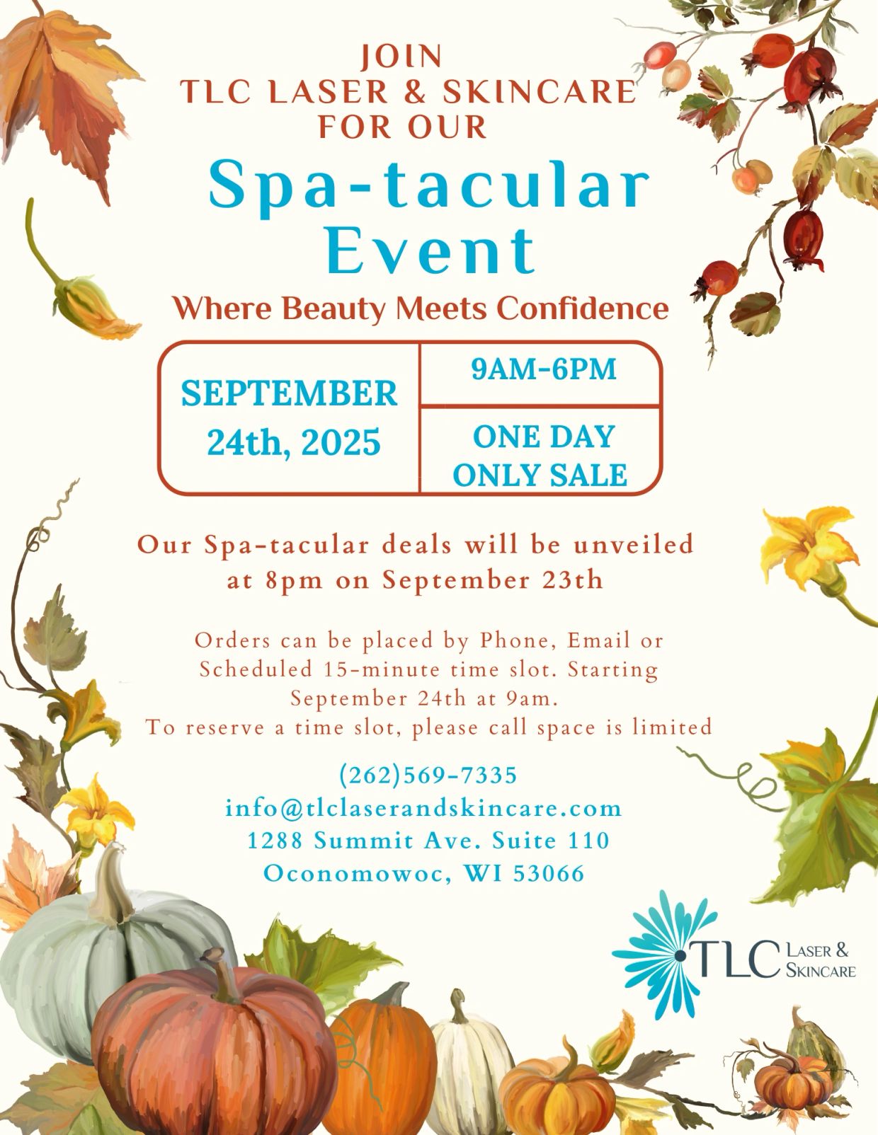 TLC Laser &amp; Skincare Spa-tacular event on September 24th, 2025.