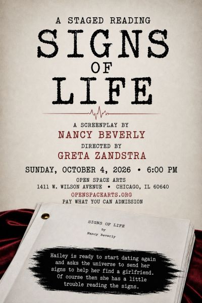 Poster for a staged reading of 'Signs of Life' by Nancy Beverly.