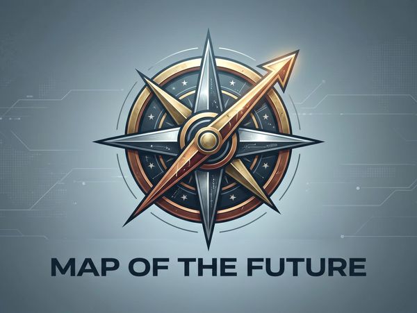 Futuristic compass design with the text 'Map of the Future'.