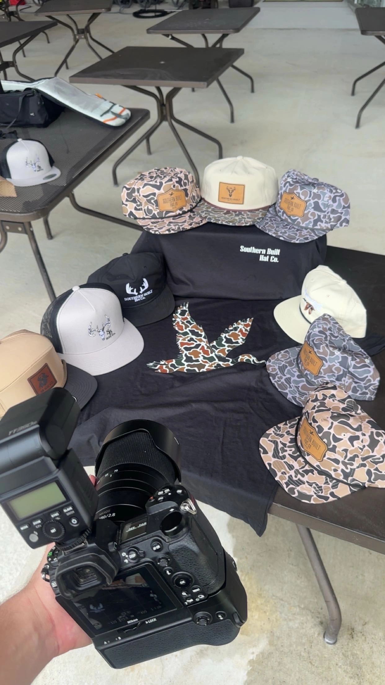 Behind-the-scenes commercial product photography for Southern Built Hat Co.