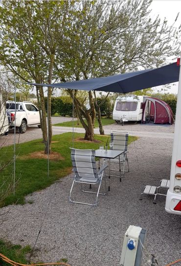 Side view of caravan canopy awning