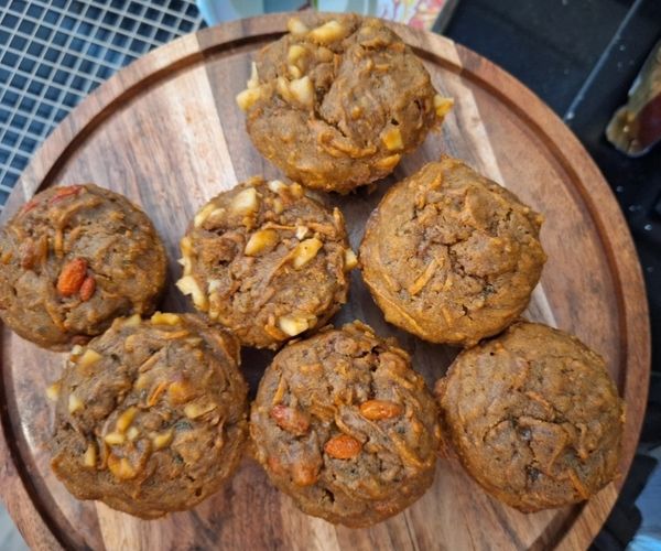 Carrot, walnut and goji muffins