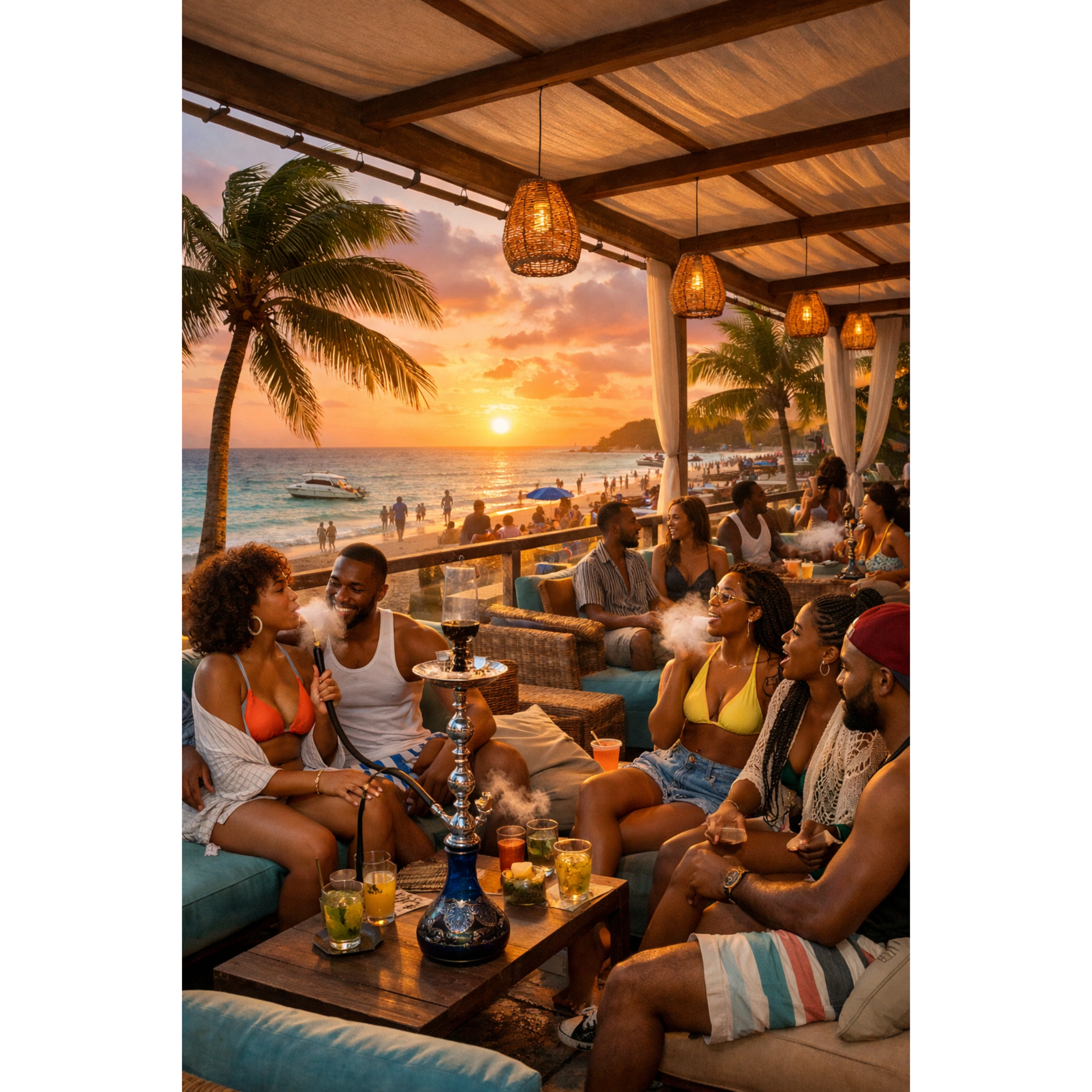 Th hookah lounge is ont eh 2nd floor patio at the beach.The patio is covered, the seating is extreme