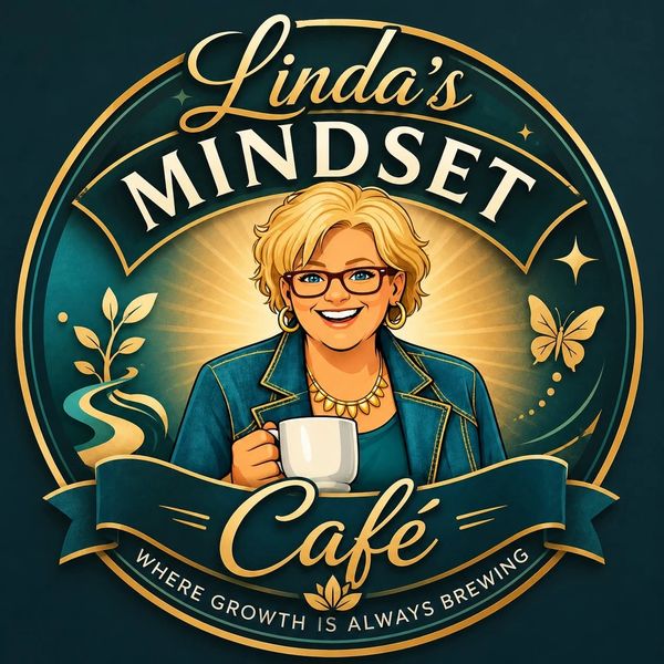 Logo of Linda's Mindset Café with a smiling woman holding a coffee cup.