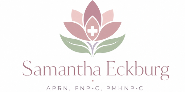 Logo of Samantha Eckburg with medical credentials.