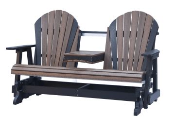 Double Adirondack chair with a central table and glider base.