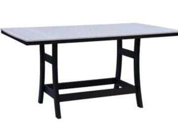 Rectangular table with a light top and black legs.