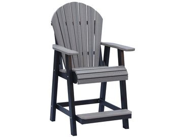A tall Adirondack-style chair with a footrest and armrests.